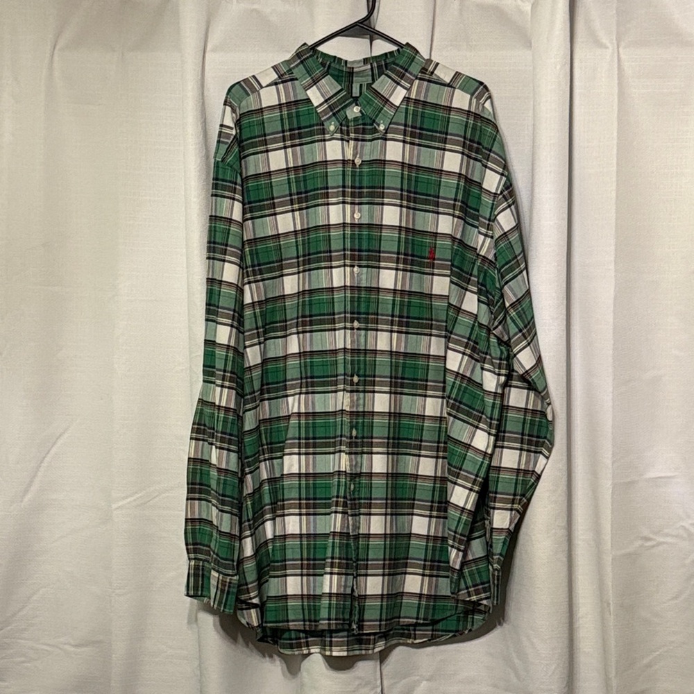 Ralph Lauren Green and White Plaid Shirt
